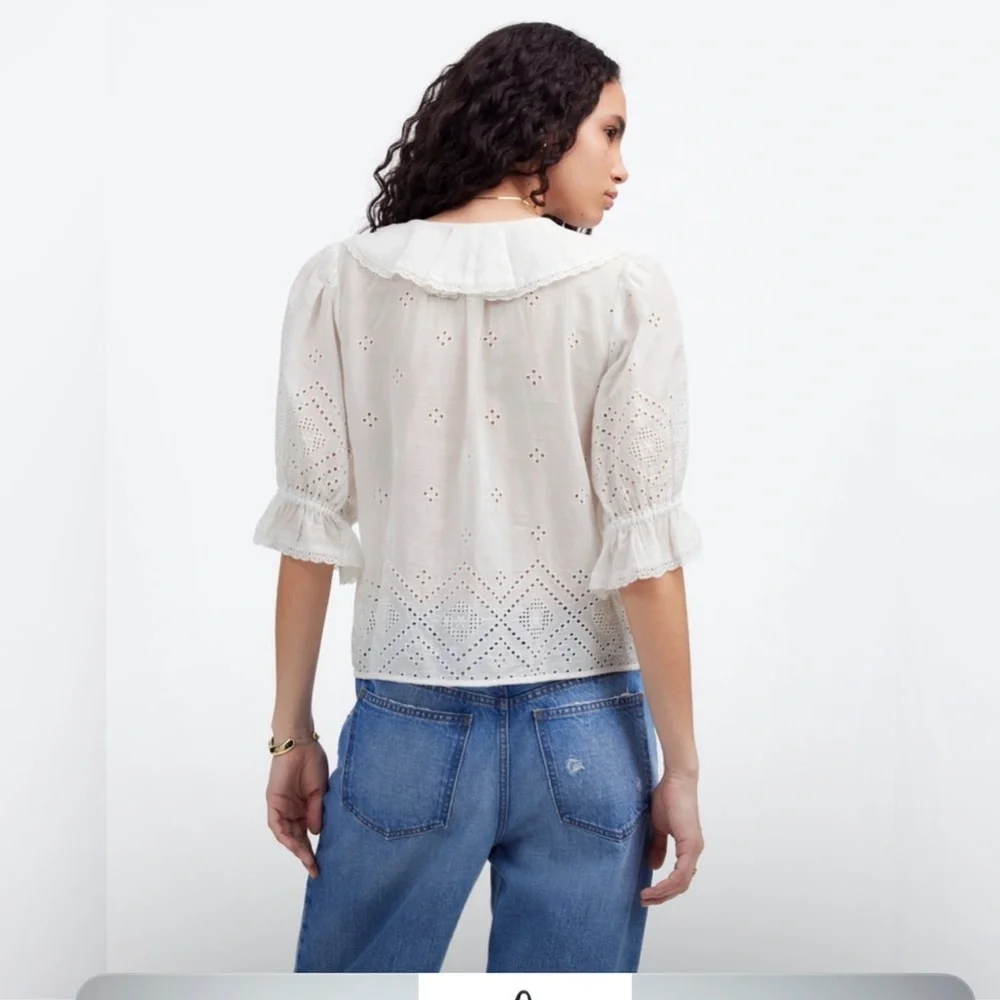 Madewell White Eyelet Ruffle Puffy Sleeve Blouse Top Brand New - Picture 3 of 15